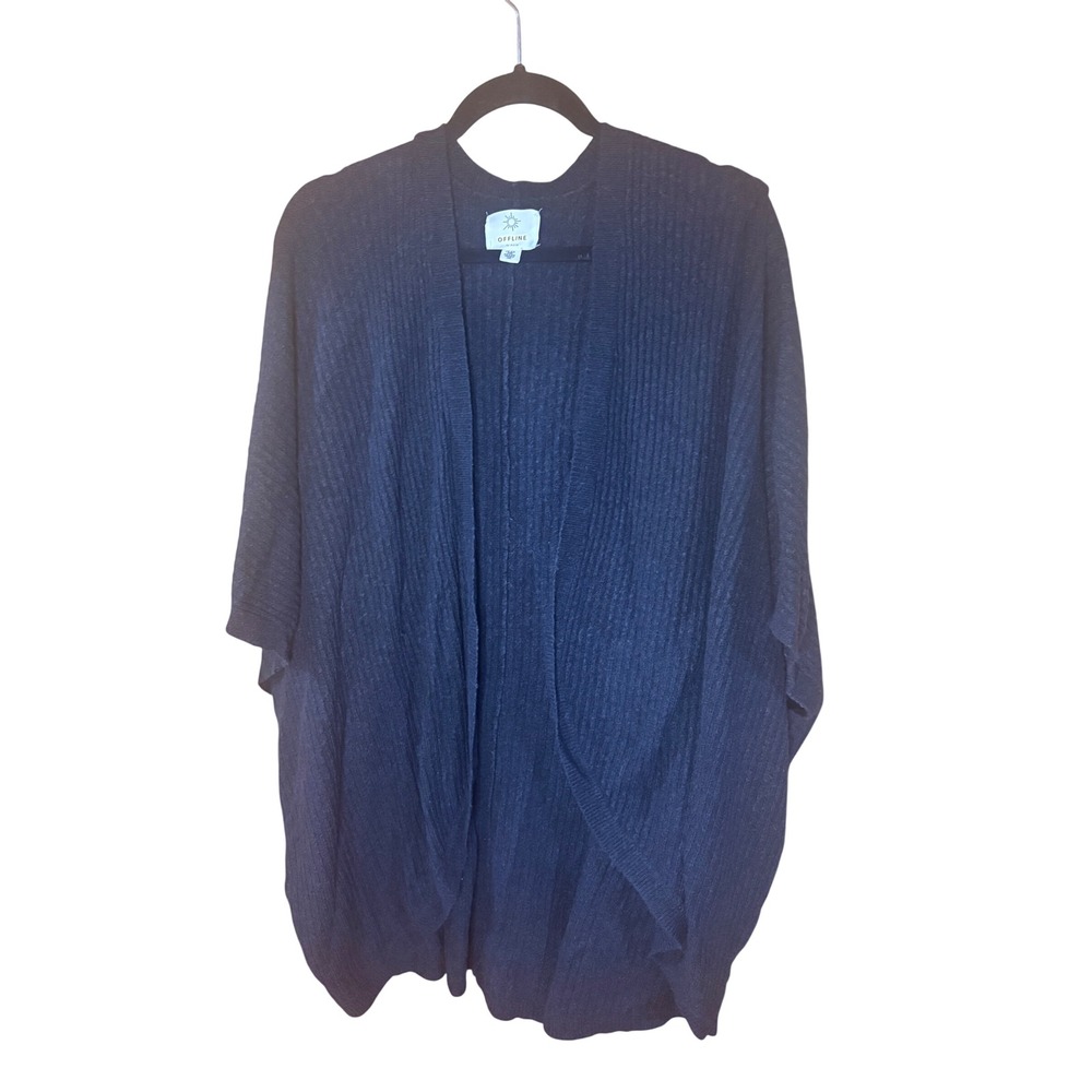 Offline by Aerie Navy Blue Ribbed Knit Open Front Wrap Cardigan L/XL
